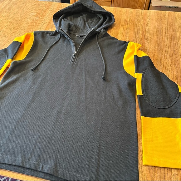 J. Peterman Men’s Elbow Patch Rugby Gray Yellow Shirt Large 100% Cotton - Picture 3 of 11